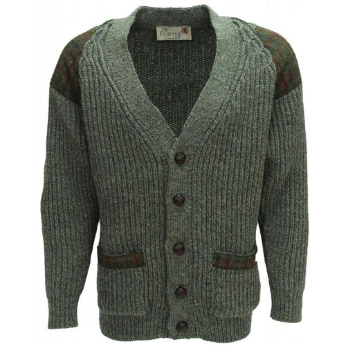 Laird - Chunky knit traditional cardigan with Harris Tweed patches